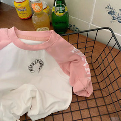 童辰辰媽 童裝春季炸街兒童長袖男童時髦粉色純棉T恤撞色插肩袖潮