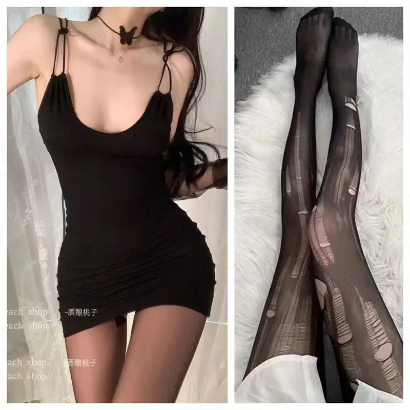 블랙 + 블랙 손으로 찢은 양말