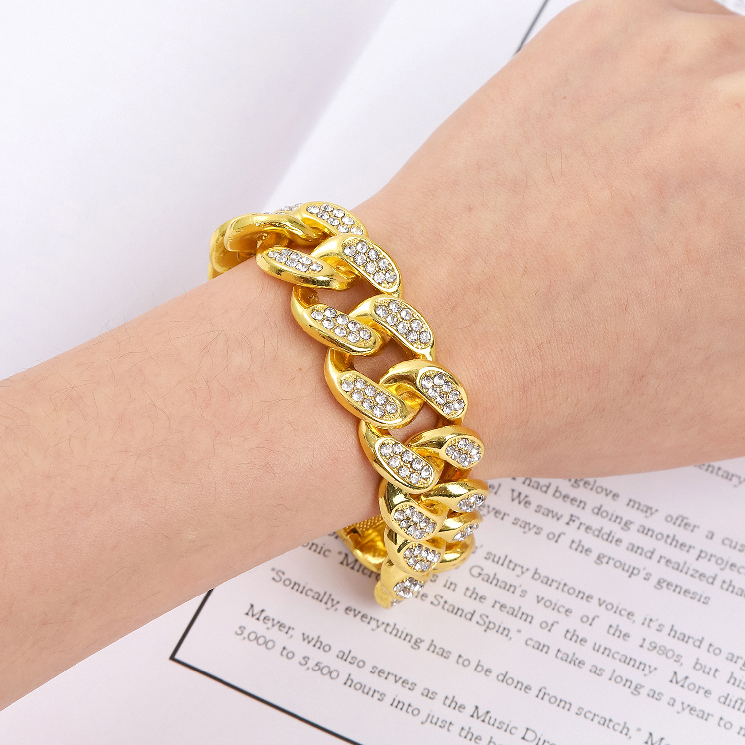 Men's double row diamond hip-hop style bracelet, grand and exaggerated Cuban bracelet_voghion.com