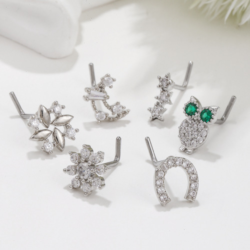 Factory direct sales cross-border best-selling European and American micro-zirconia animal nose ornaments stainless steel L-rod nose nail piercing accessories