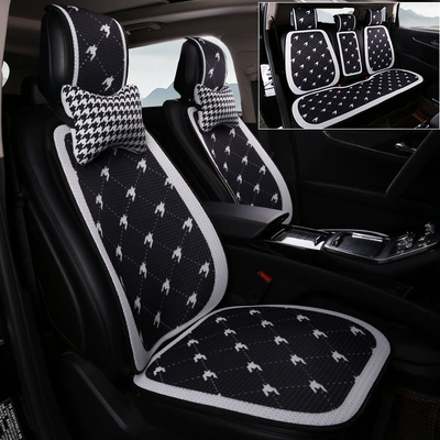 Seat Cushion Cover – Seat cushion, seat cover - houndstooth-black-large-grid-five-seater-complete-car-set-2-neck-pillows-honeycomb