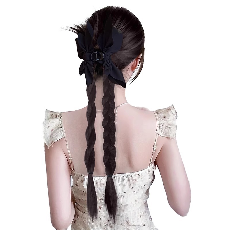 Peruca de trenza mujer cola de caballo agarrar clip negro arco de trenza torcida simulación nueva peluca china puede ser medio atado