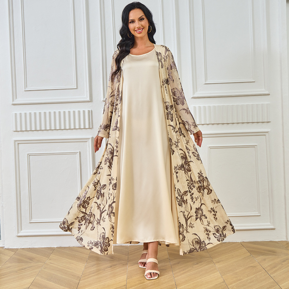 Middle East 2024 Summer New Fashion Gold-Embossed Muslim Dress Dubai Travel Cardigan Robe European And American Women's_ecoleips.com