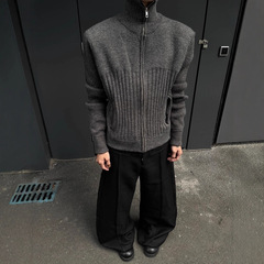 秋冬季厚款美拉德正肩短款高领双拉链开衫毛衣男女2025年春季外套