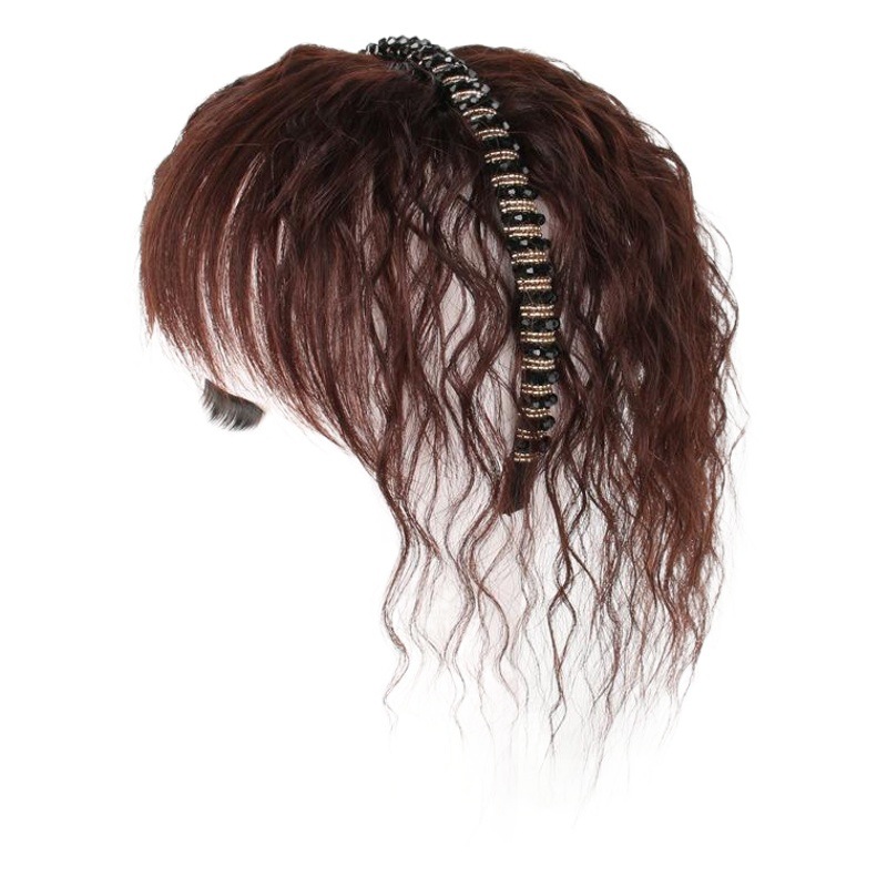 Peluca diadema de diamantes de imitación de las mujeres flequillo de una pieza de reemplazo de cabello bloque cubierta de cabello blanco aumento de volumen frente natural flequillo peluca pieza