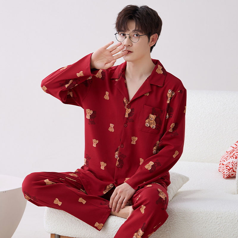 Pijamas hombres primavera y otoño algodón manga larga rojo brillante año animal algodón fino otoño primavera y verano ropa para el hogar