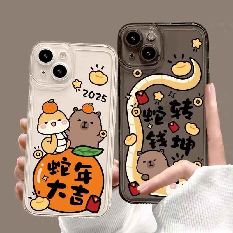 El año de la serpiente es adecuado para la carcasa del teléfono iphone16promax transparente Apple 15 anti-caída 14pro nuevo 13/12