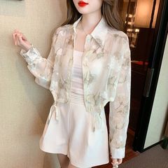 プリント日焼け止めシャツ女性の夏薄い 2025 新デザインニッチルーズショート