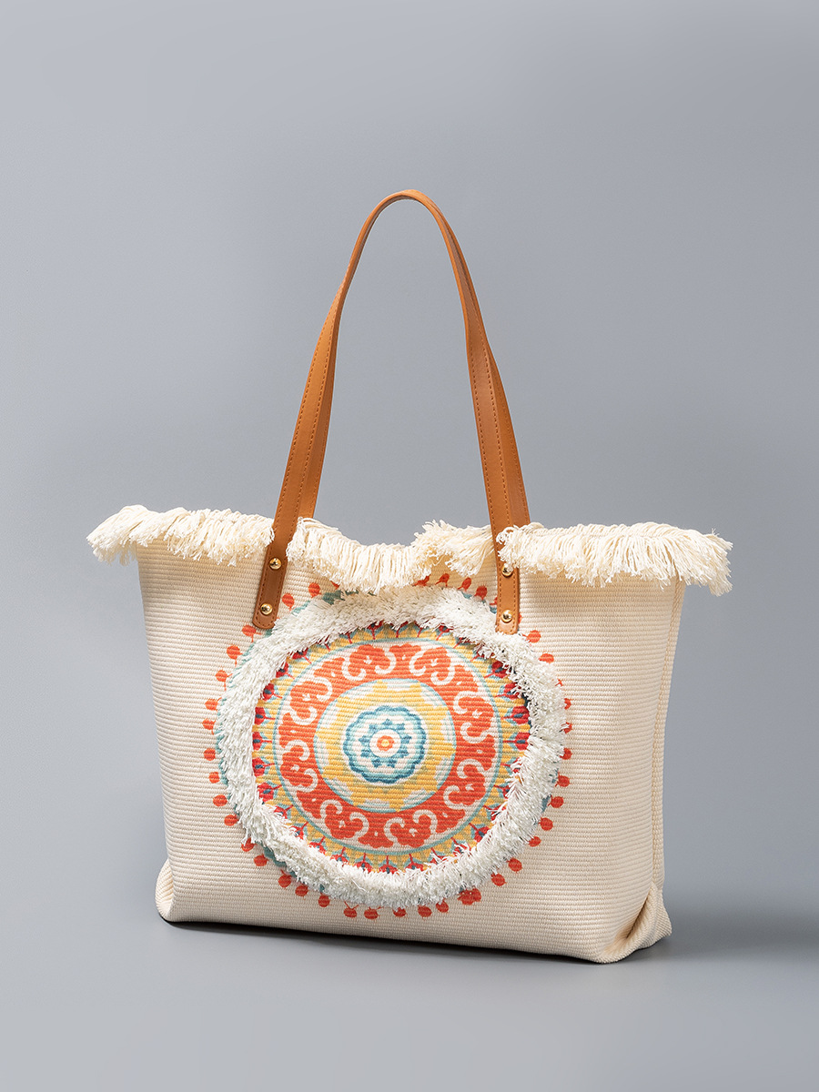 Bolso de lona con flecos OLEI Bolso Tote transfronterizo europeo y americano Bolso femenino de gran capacidad Bolso de playa de vacaciones junto al mar para mujer