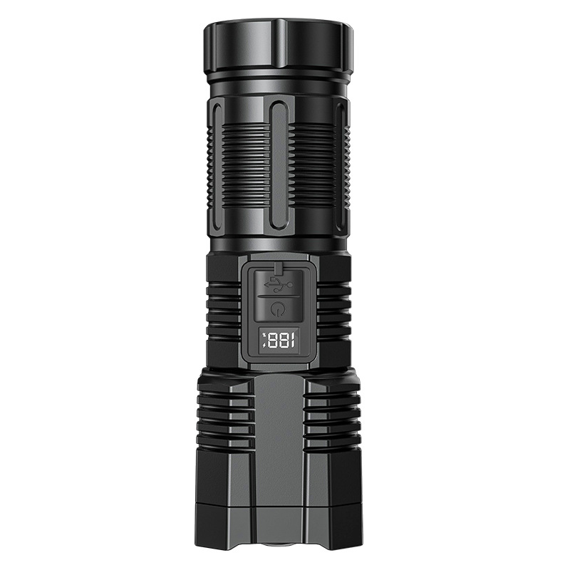 Linterna doméstica de iluminación de luz intensa transfronteriza al aire libre multifuncional telescópico zoom táctico portátil correa de linterna de mano pantalla digital