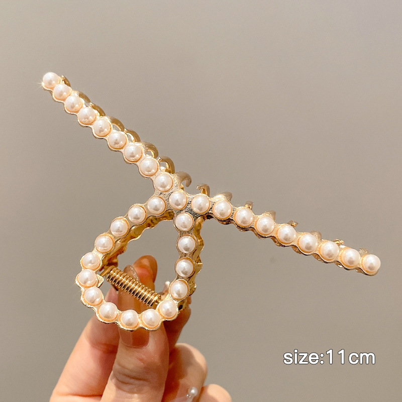 Celebridad de Internet 2024 Nueva Perla grande horquilla clip de pelo hembra Cabeza trasera horquilla tocado clip avanzado clip de tiburón