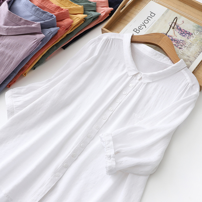 2226 Summer Thin Casual Loose Multi-button Shirt Women's Cotton Shirt Cotton Five-sleeve Doll Shirt New