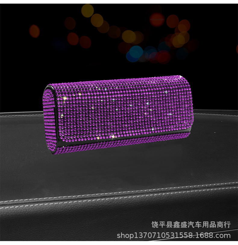 Diamond-Encrusted Car Glasses Case, Multi-Functional Sunglasses Storage Box, Full-Diamond Women's Car Glasses Case, Sun Visor Storage Supplies