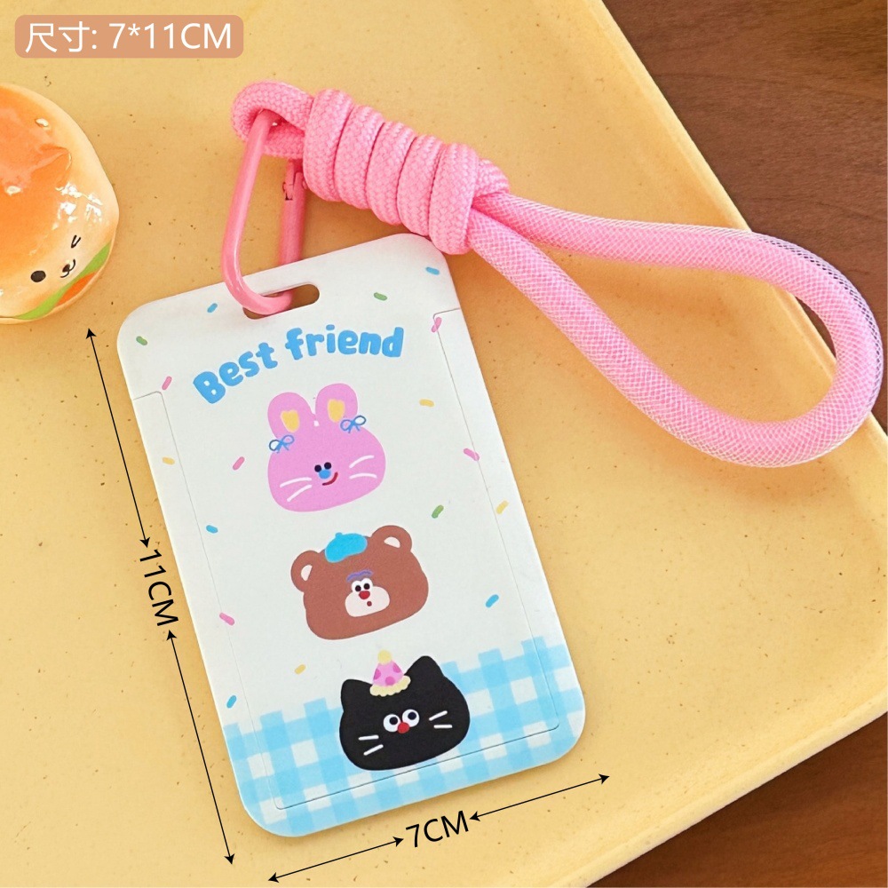 Tengyi original encantador cartón de dibujos animados del campus cubierta de tarjetas con cuerdas de suspensión de la niña cubierta de decoración de tarjetas de comida de autobús cubierta protectora