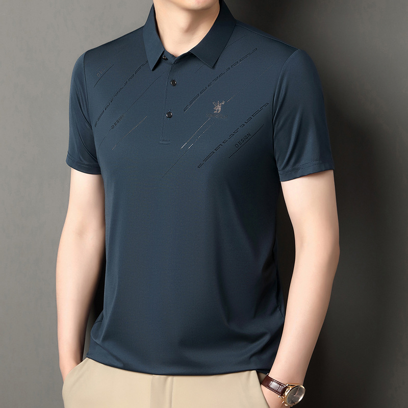 Polo para hombres 2025 nuevo verano seda de hielo seda de morera de negocios chaqueta de moda para hombres camiseta casual universal