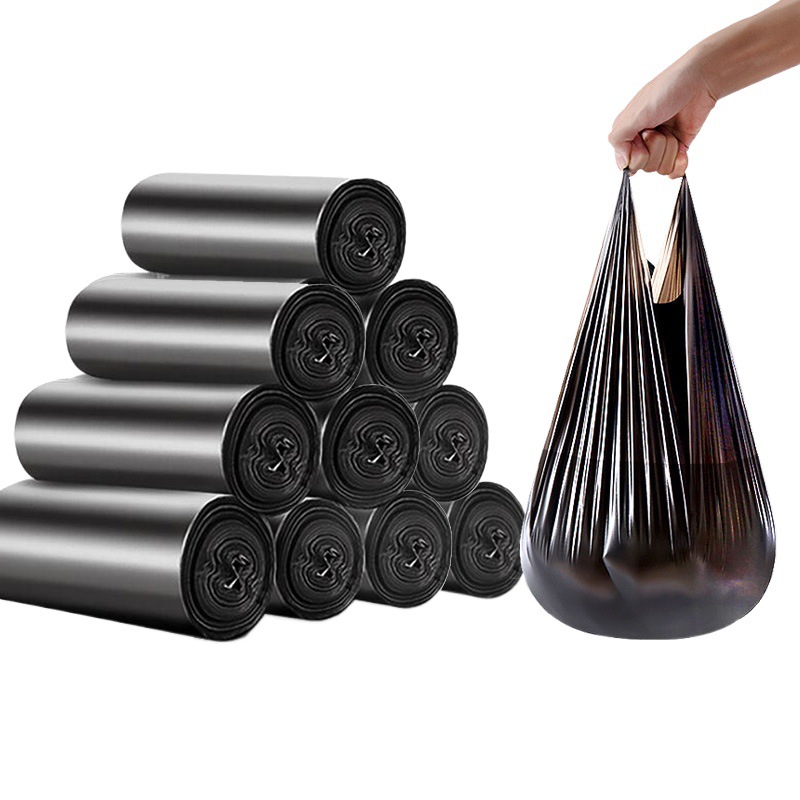 Bolsa de basura del hogar portátil engrosada gran cocina chaleco negro dormitorio estudiante baño bolsa de plástico