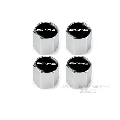 car tire valve caps, valve - aluminum-alloy-silver-amg-emblem-4-pieces