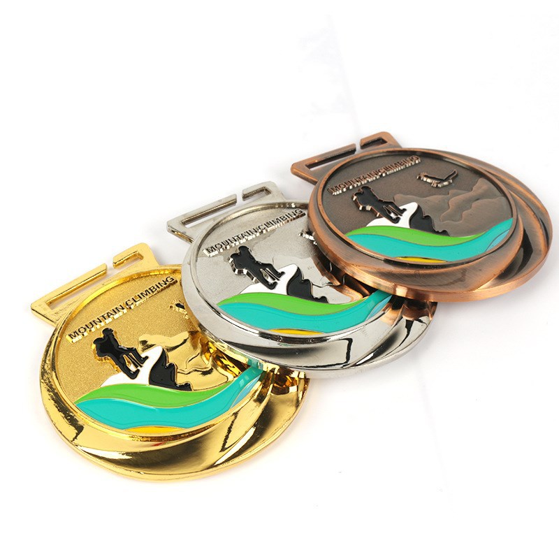 Medalla de metal listado de producción montañismo oro y plata medalla de bronce competencia honor de aleación de zinc medalla de producción