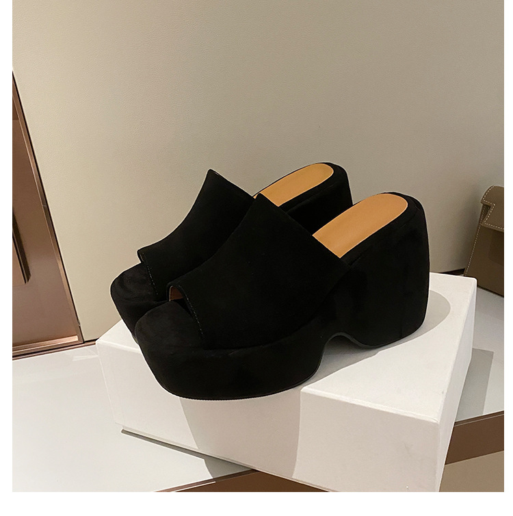 Dép sandal nữ đế xuồng da lộn gót siêu cao 11cm quai ngang hở mũi — Màu nâu, Màu đen chi tiết 14