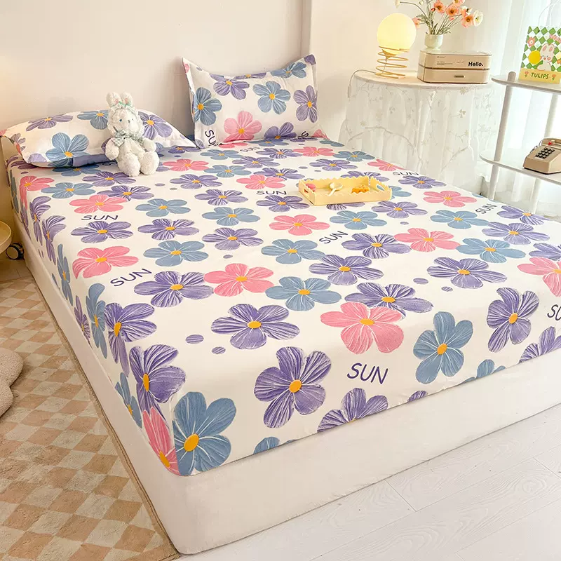 纯色印花床笠单件单人双人床罩床单防尘保护床套支持定 制亚马逊