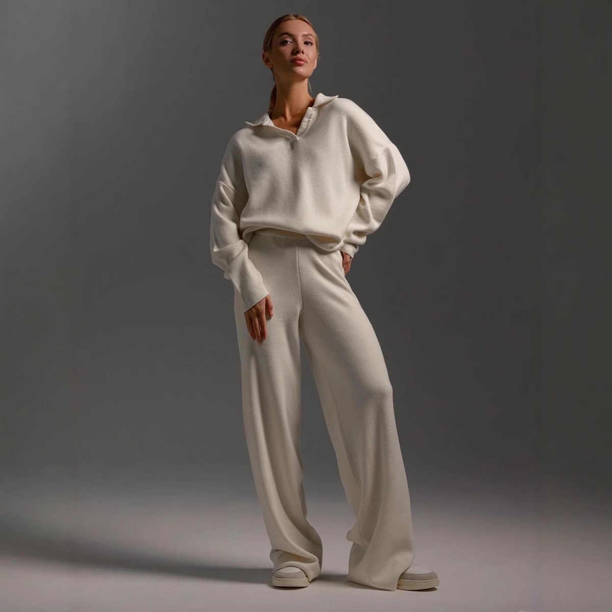 2025 Neues europäisches und amerikanisches Herbst-Winter-Mode-Set: Polokragenpullover, lange Hose, zweiteilig, Damen_voghion.com
