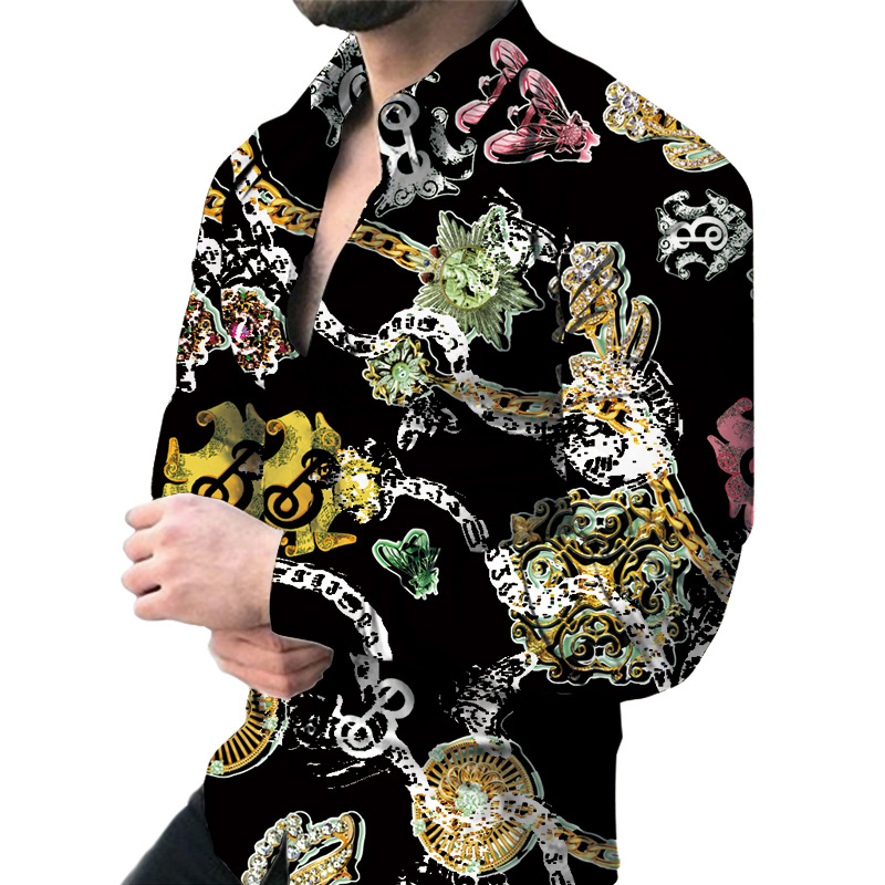 2023 comercio exterior amazon nuevos hombres de impresión digital casual de manga larga de solapa cardigan camisa delgada hombres