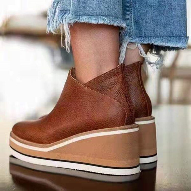 Foreign Trade Autumn and Winter New European and American plus size Wedge Short Boots Thick Bottom Side Zipper Deep Mouth Naked Boots wish Amazon Women's Boots