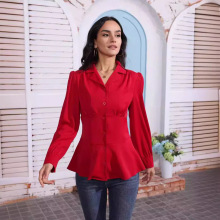 跨境速卖通气质职业西装领衬衫新款长袖衬衣收腰裙摆小衫