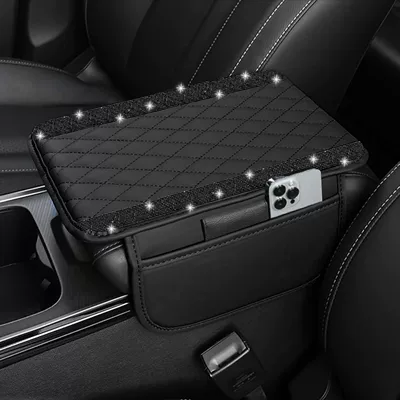 Diamond-Patterned Car Storage Armrest – Armrest box pad - parallel-diamond-style-black
