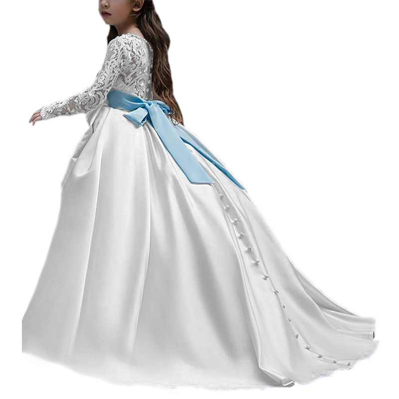 Comercio exterior europeo y americano transfronterizo vestido de niños nuevos niñas de manga larga de encaje desfile de cumpleaños vestido esponjoso