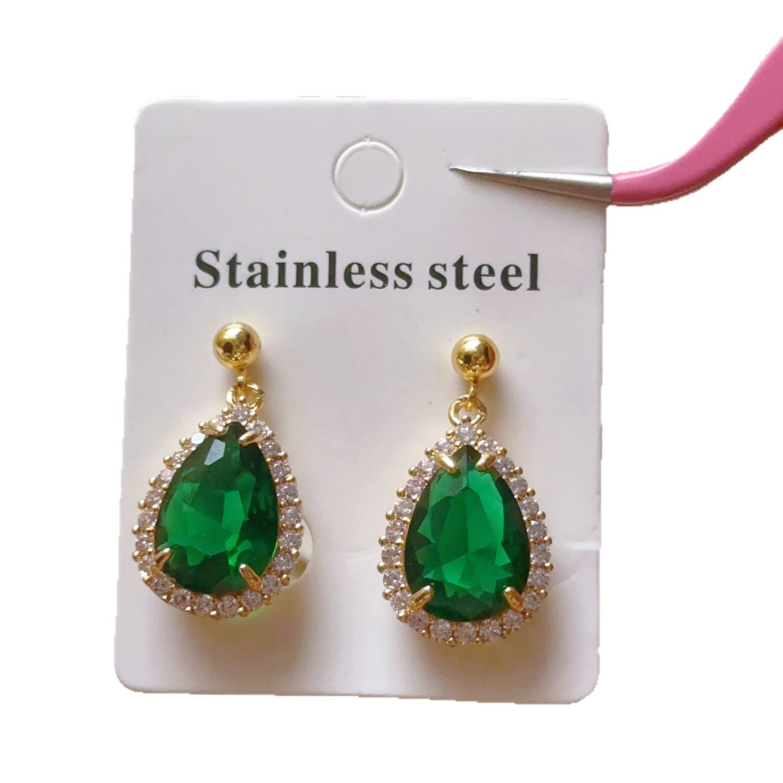 Colgante de moda al por mayor nicho diseño de collar de gota de agua verde mujer ligera lujosa pendientes de zirconio de diamante nuevo conjunto de joyas