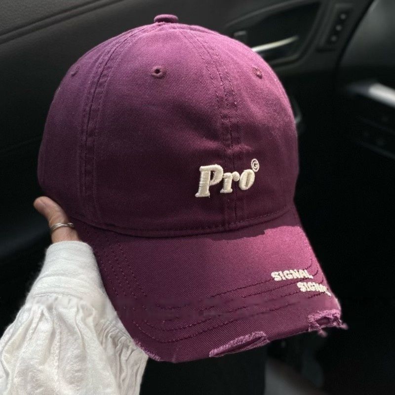 Nueva marca de moda letra Pro bordado que muestra la cara pequeña gorra de béisbol mujer estilo coreano simple agujero roto gorra curva