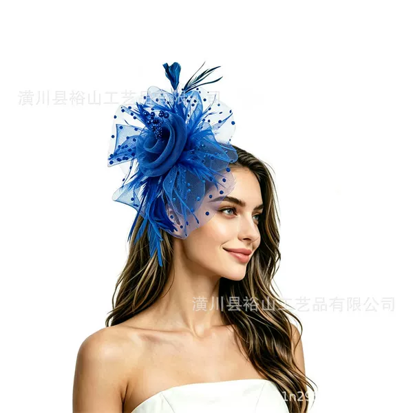 Cross-border bestseller feather headpiece, hair accessory, headband, mesh top hat, suitable for parties, horse racing festivals, and banquets, fashionable headwear