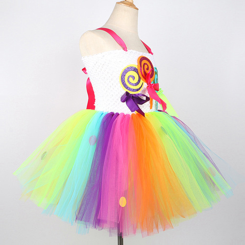 Cross-border new colorful candy ice cream mesh dress holiday party children ballgown dress little girl dress