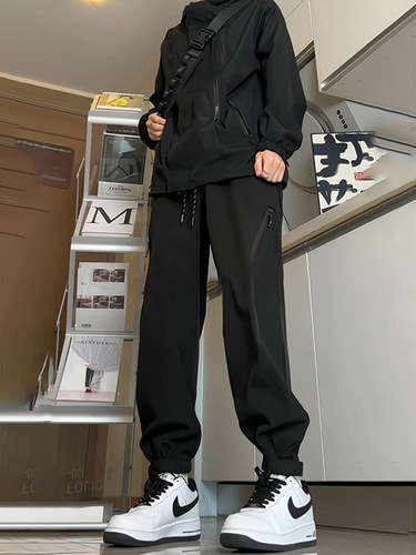 Black Combat Trousers for Men - Autumn Velcro Ankle Sports Pants - American Casual Style Functional Mountaineering Work Trousers