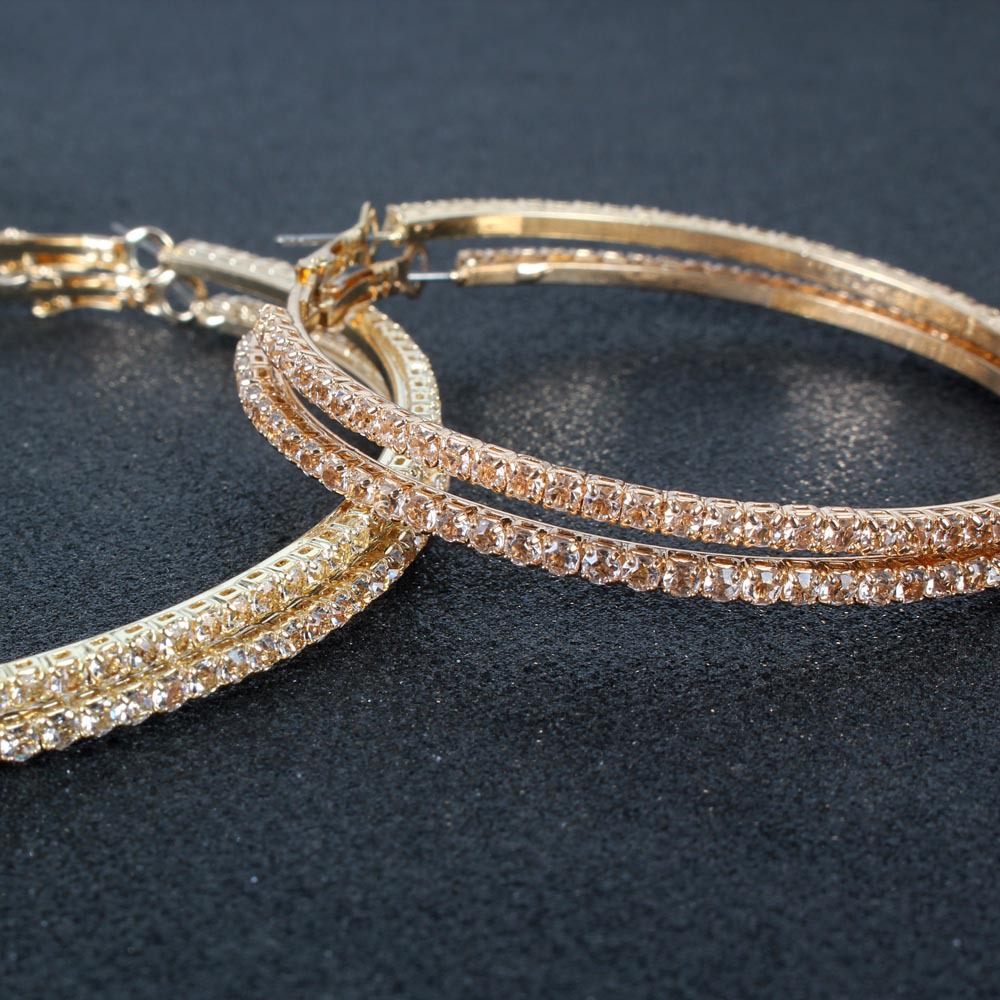 Fashion Geometric Copper Rhinestone Hoop Earrings 1 Pair