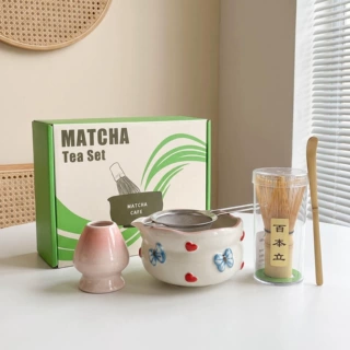跨境热销立体爱心蝴蝶浮雕陶瓷抹茶器具礼盒日式全套点茶工具家用