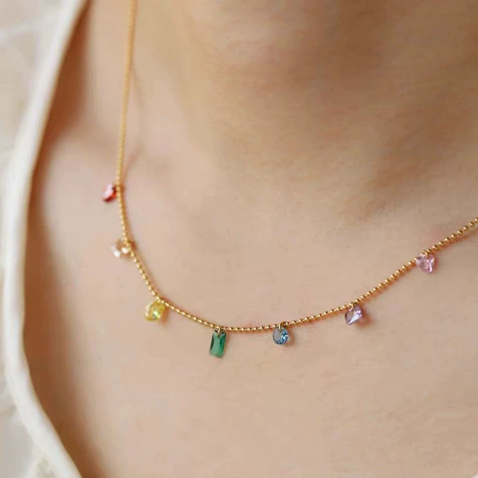 Ожерелье, подвеска из нержавеющей стали, цирконий, инкрустированное Diamond, с драгоценным камнем, 750 пробы золота, не тускнеет, оптовая