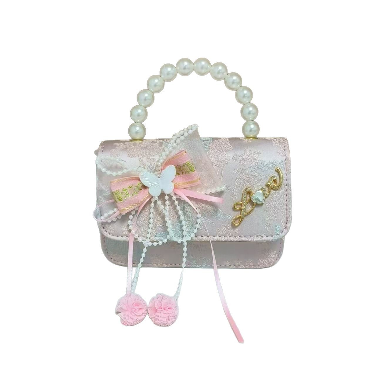 Bolsos infantiles de alto nivel antiguo bolso de cambio de niña pequeña princesa de perlas accesorios de ropa Han bolso de almacenamiento