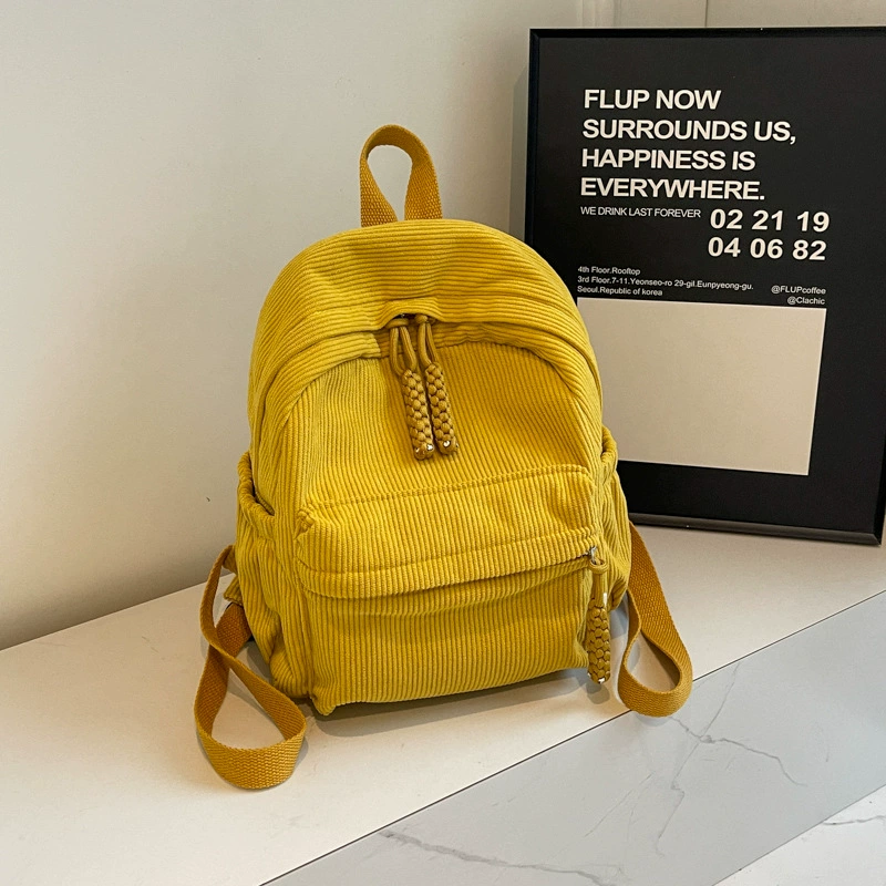 Backpack small shoulder travel bag, city style, corduroy texture, 27×14×30 cm, pendant option