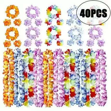 Cross-border 40 guirnaldas conjuntos de espectáculo hawaiano accesorios de espectáculo para adultos fiesta de playa guirnaldas de color al por mayor