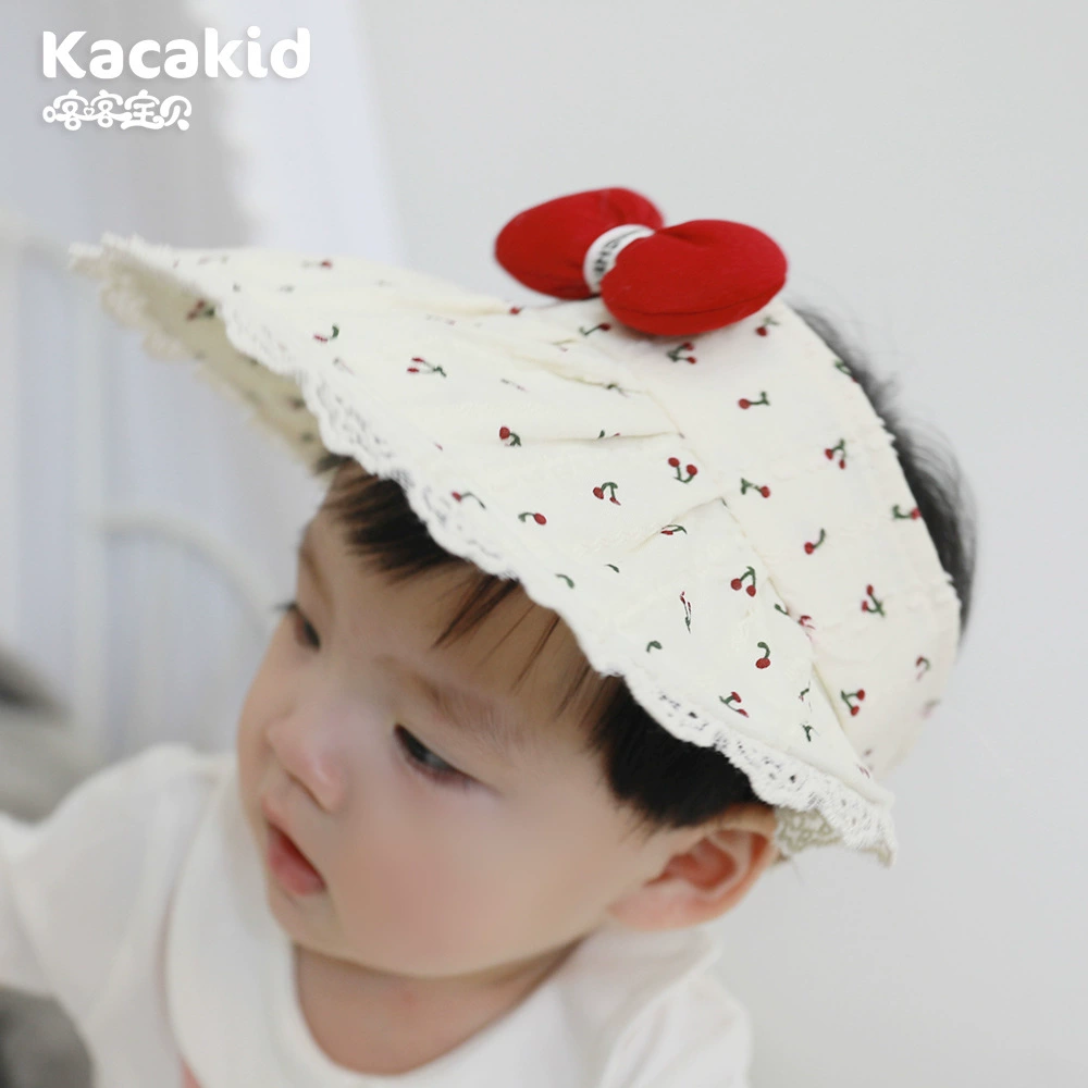 Детская летняя новая шапочка с милым принтом, козырек от солнца, кружевная шапочка для девочек с вишневым сердечком, открытая шапочка