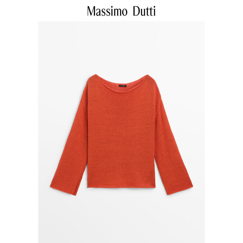 Clearance Items, No Returns or Exchanges. Massimo Dutti Women's Loose Sweater, Lazy Style Boat Neck Long-Sleeve Knitwear