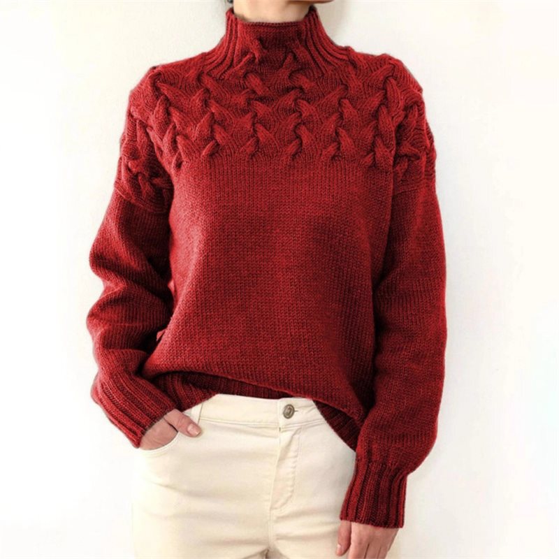 Cross-Border Amazon High-Neck Long-Sleeve Sweater Cross-Border In-Stock Women's Clothing Independent Station Ebay Fashion Cable Knit Details