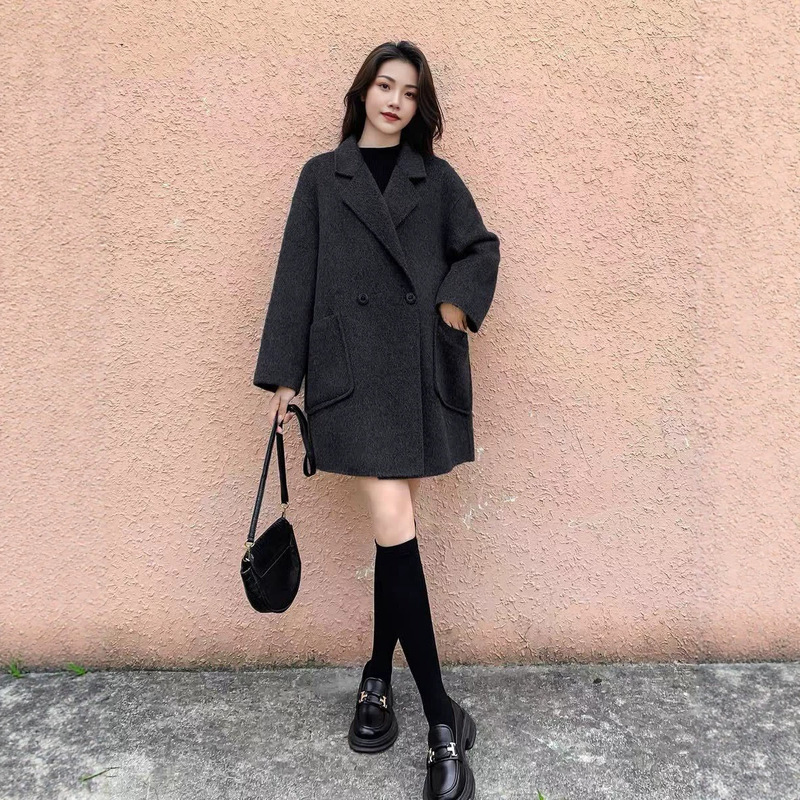 Women's Double-Sided Cashmere Coat 2026 Autumn and Winter New Style Woolen Coat Mid-Length Black Korean Style High-End Fashion and Elegant Look