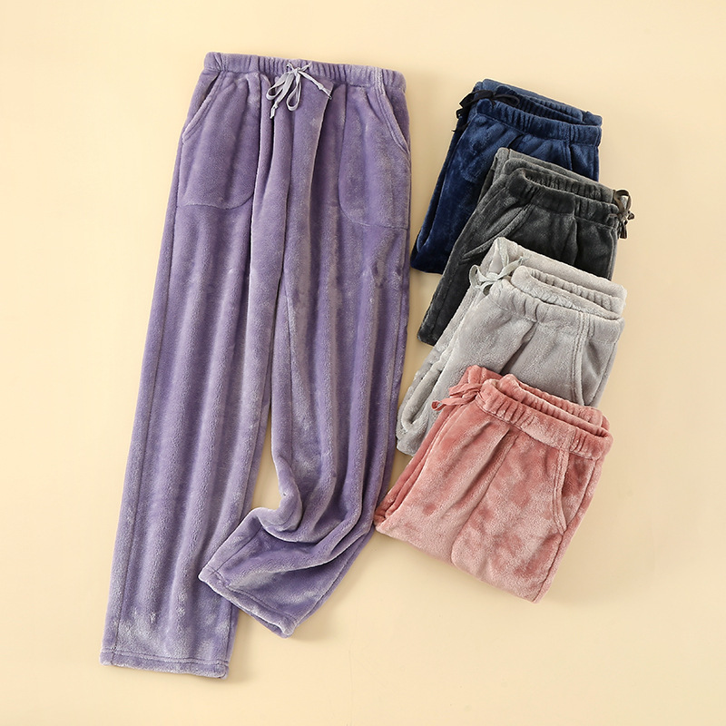 Extra thick 400g heavy pajama pants flannel women's trousers autumn and winter coral fleece pants Women's Home pants fleece-lined warm pants Extra thick 400g heavy pajama pants flannel women's trousers autumn and winter coral fleece pants Women's Home pants fleece-lined warm pants