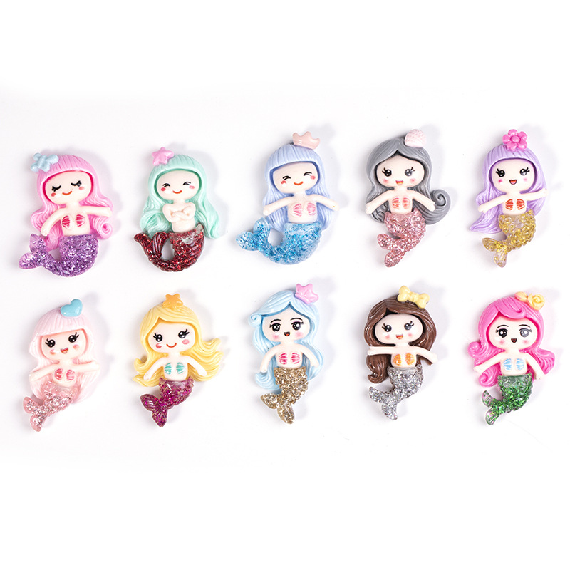Nueva resina brillo sirena accesorios DIY crema pegamento caja del teléfono refrigerador de papelería material de parche de dibujos animados