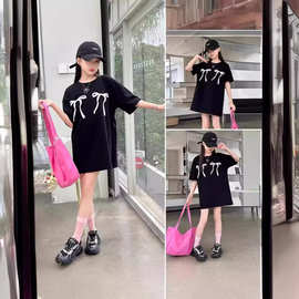 女童夏装宽松短袖T恤裙2024新款女大童韩版洋气中长款半袖包臀潮t