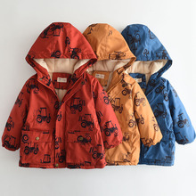 2025冬季新款 满印小汽车男童加绒加厚连帽保暖棉衣棉服 0827-01