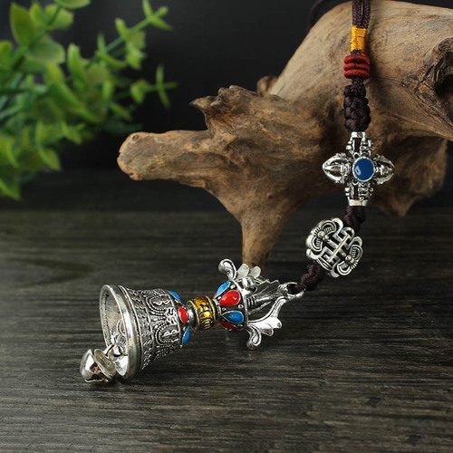 Vintage Tibetan Six Syllable Mantra Bell Turntable Chakra Keychain Dorje Car Ornament Bag Pendant Scenic Area Temple Gift